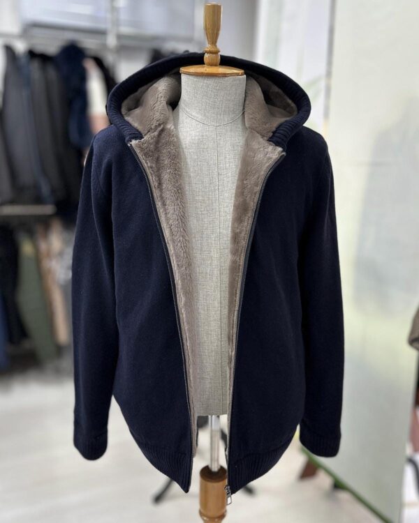 Wool Knit Cardigan: Merino Sheep Fur Lined Hooded Sweater