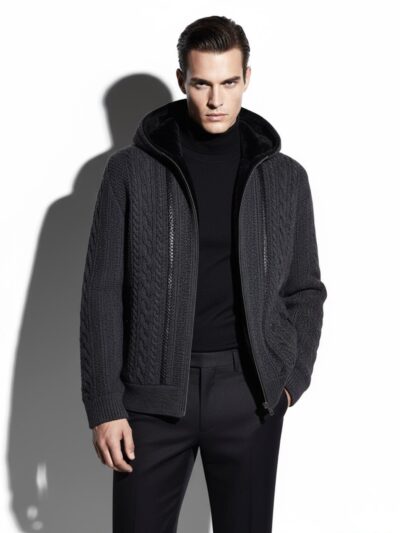 Merino Sheep Fur Lined Wool Cardigan: Python Leather Trim