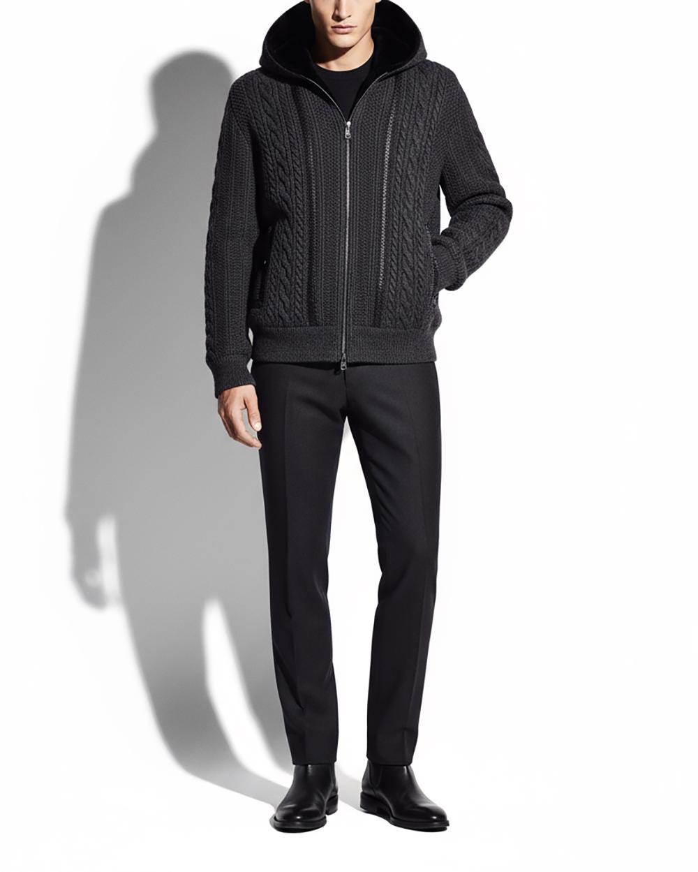 Merino Sheep Fur Lined Wool Cardigan: Python Leather Trim