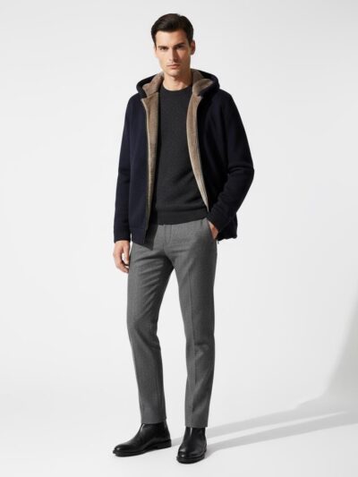 Wool Knit Cardigan: Merino Sheep Fur Lined Hooded Sweater