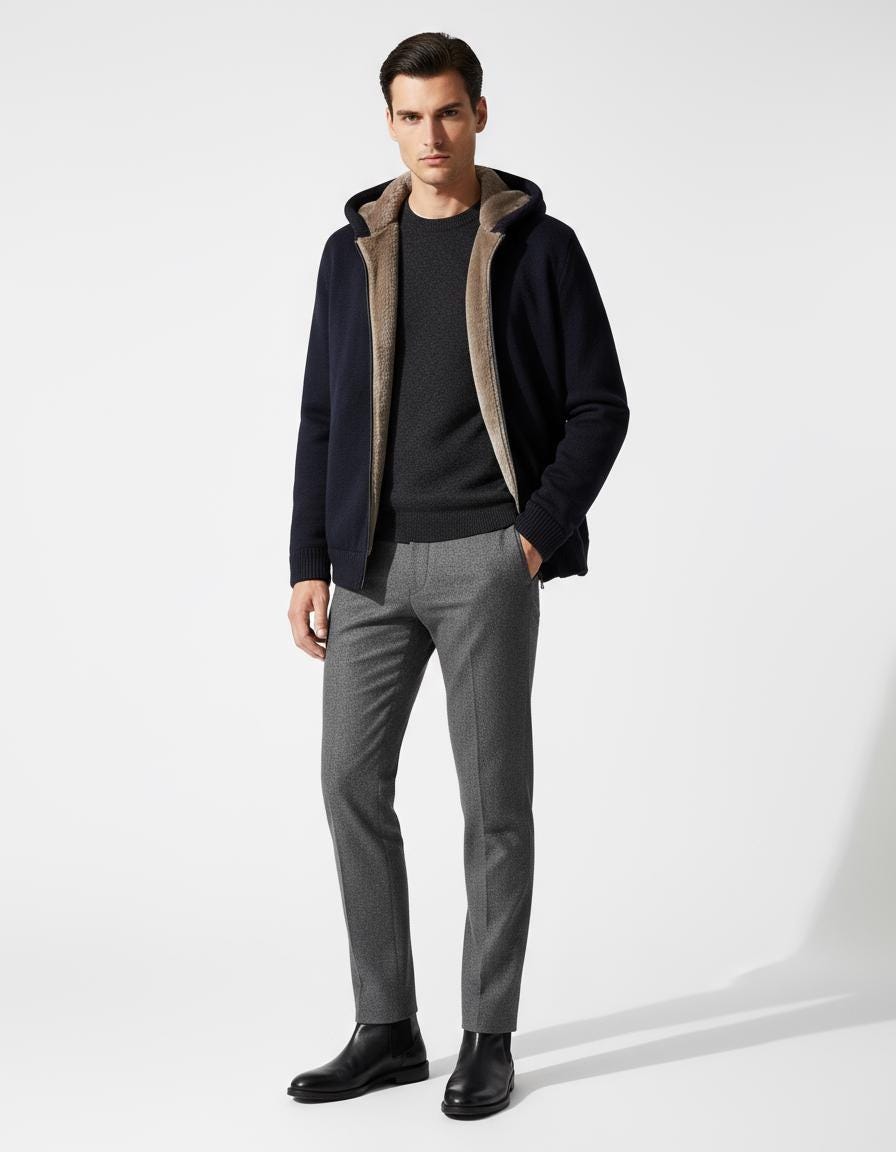 Wool Knit Cardigan: Merino Sheep Fur Lined Hooded Sweater