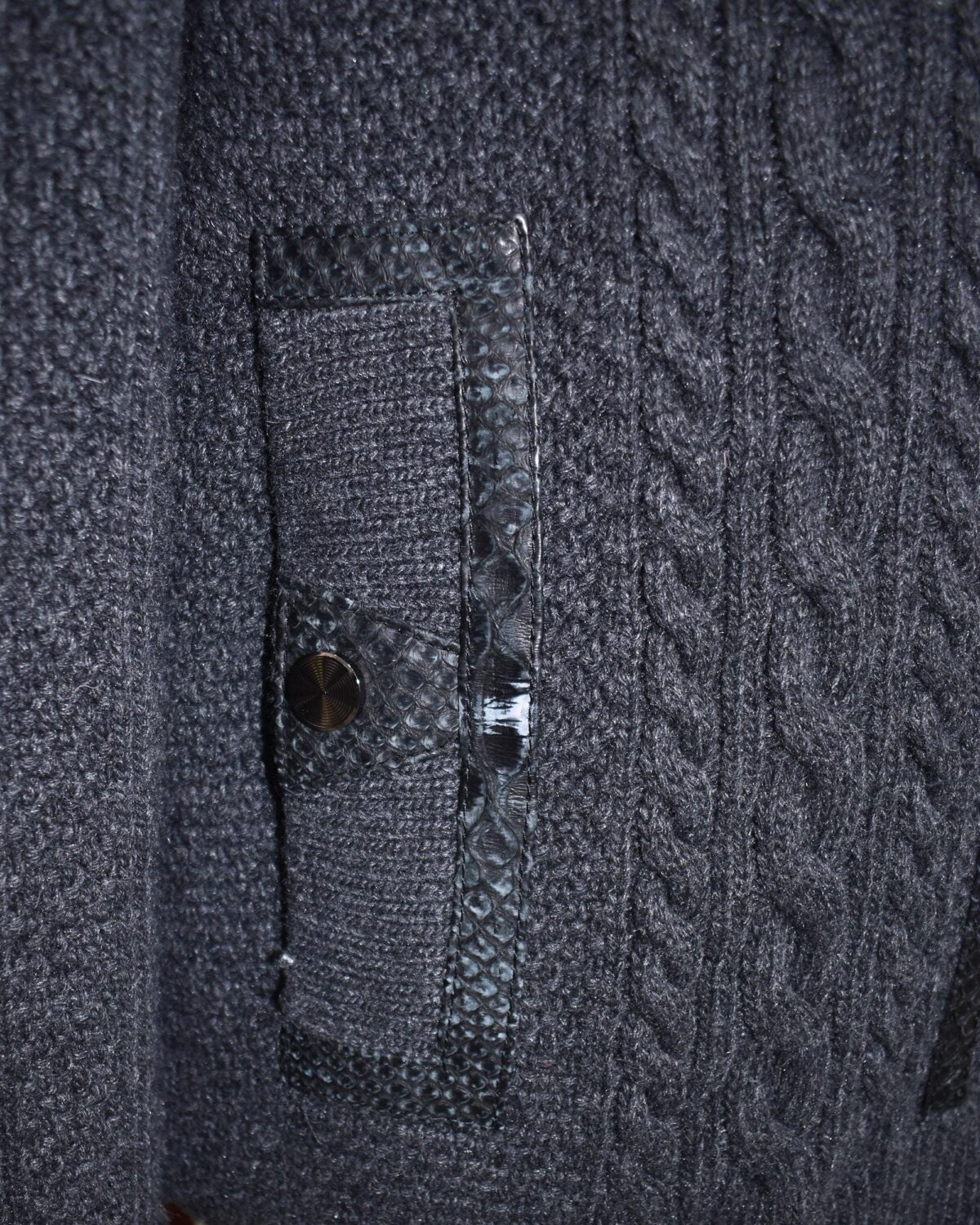Merino Sheep Fur Lined Wool Cardigan: Python Leather Trim