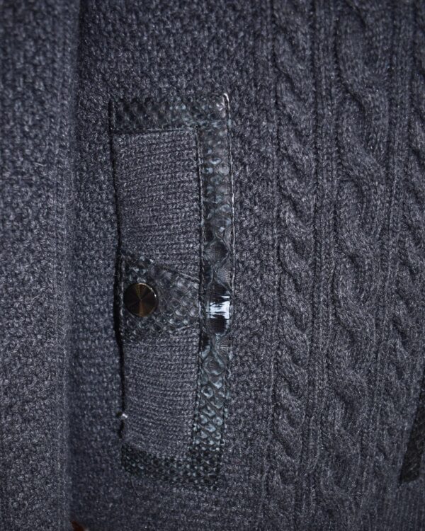 Merino Sheep Fur Lined Wool Cardigan: Python Leather Trim