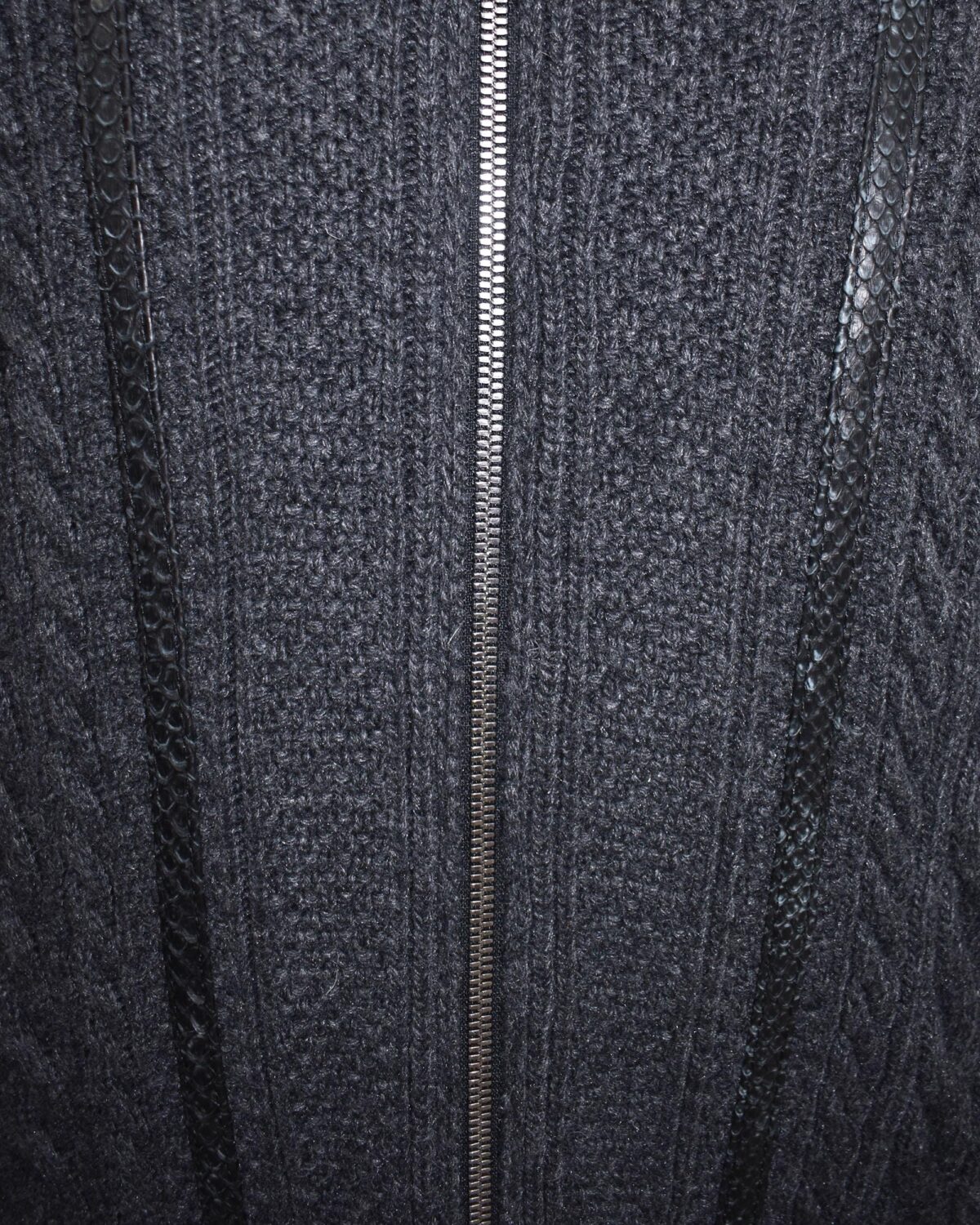 Merino Sheep Fur Lined Wool Cardigan: Python Leather Trim