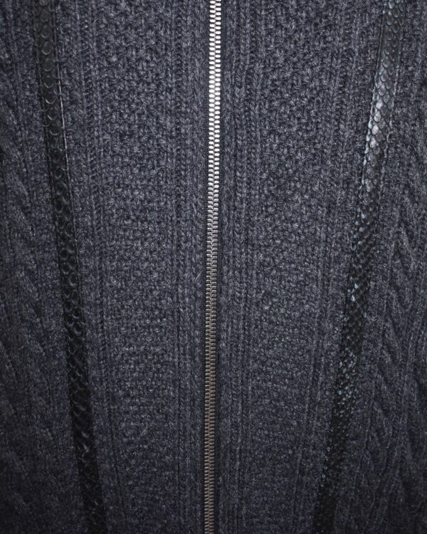 Merino Sheep Fur Lined Wool Cardigan: Python Leather Trim