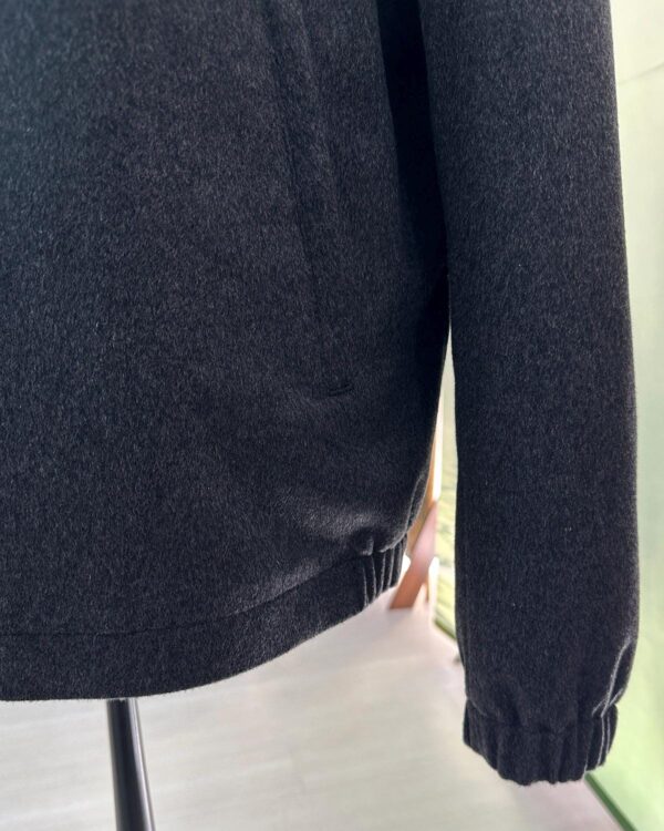 Handmade Cashmere Wool Bomber Jacket: Men's Grey Rabbit Fur Collar