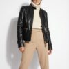 695e604559f447123fa64382.jpg Genuine Black Python Skin Racer Jacket - Luxury Café Racer Style - Gold Hardware Snake Coat