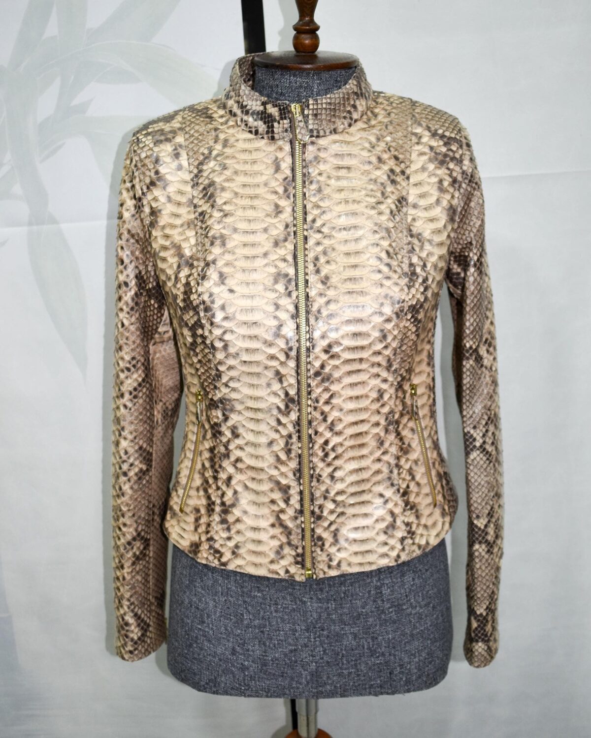 695e604759f447123fa644d9.jpg Genuine Natural Python Skin Racer Jacket - Exotic Beige Snake Leather Luxury Moto Coat