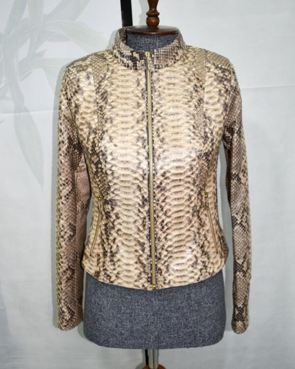 Genuine Natural Python Skin Racer Jacket - Exotic Beige Snake Leather Luxury Moto Coat