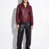 Intrecciato Lambskin Blouson Hand Woven Genuine Leather Women's Black Brown Burgundy Lambskin Bomber Jacket