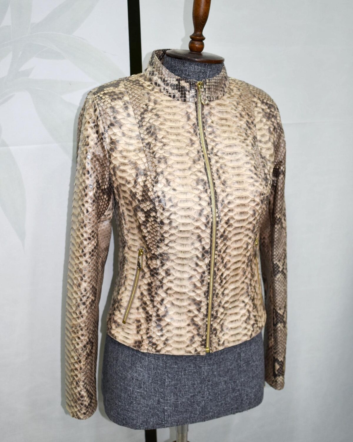 695e604859f447123fa64654.jpg Genuine Natural Python Skin Racer Jacket - Exotic Beige Snake Leather Luxury Moto Coat