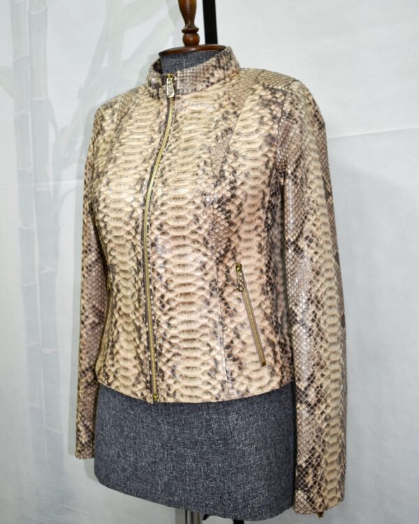 Genuine Natural Python Skin Racer Jacket - Exotic Beige Snake Leather Luxury Moto Coat