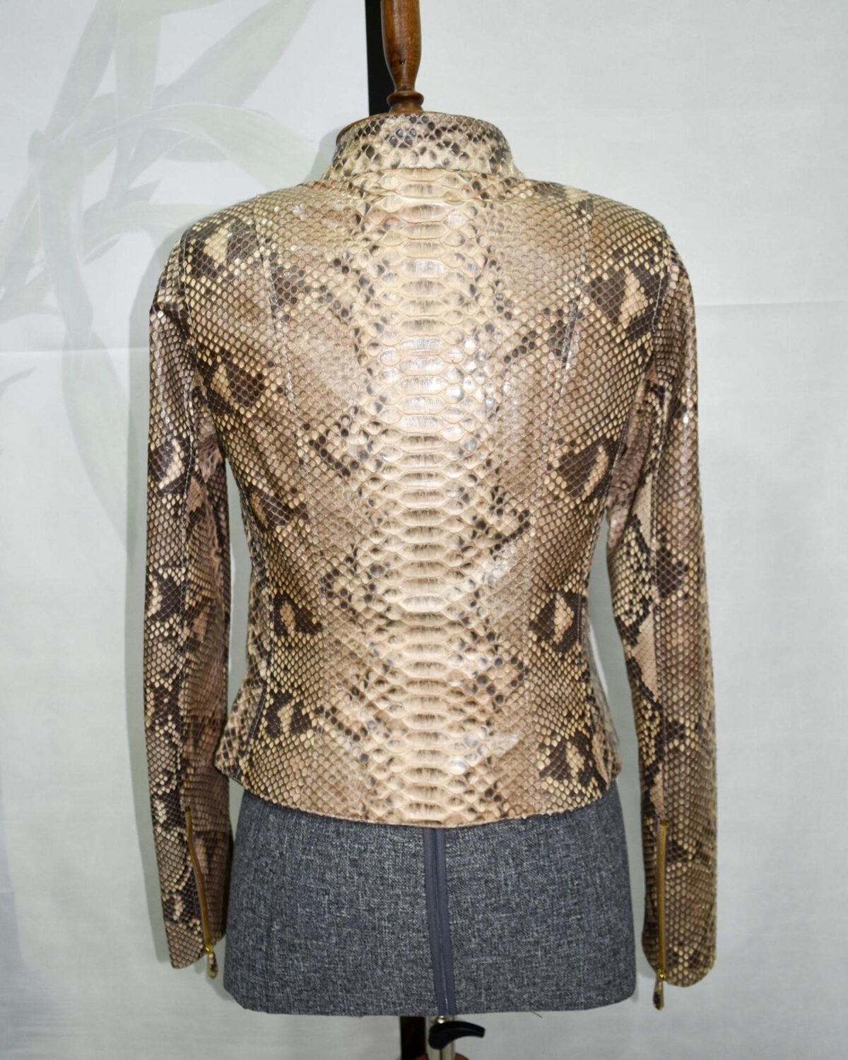 695e604a59f447123fa6484f.jpg Genuine Natural Python Skin Racer Jacket - Exotic Beige Snake Leather Luxury Moto Coat