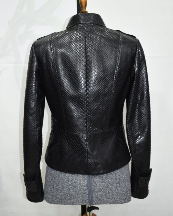 Genuine Black Python Skin Racer Jacket - Luxury Café Racer Style - Gold Hardware Snake Coat