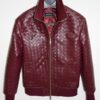 Intrecciato Lambskin Blouson Hand Woven Genuine Leather Women's Black Brown Burgundy Lambskin Bomber Jacket