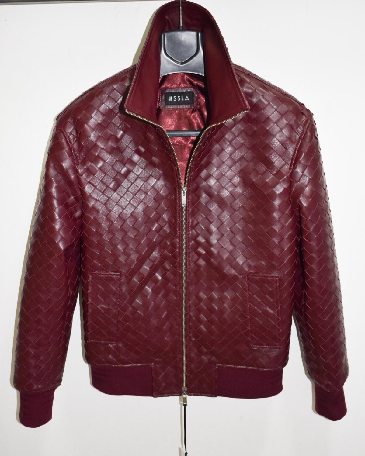 Intrecciato Lambskin Blouson Hand Woven Genuine Leather Women's Black Brown Burgundy Lambskin Bomber Jacket