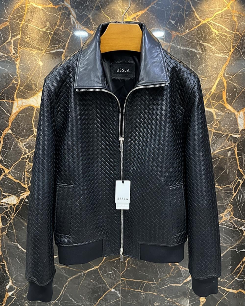 Intrecciato Lambskin Blouson Hand Woven Genuine Leather Women's Black Brown Burgundy Lambskin Bomber Jacket