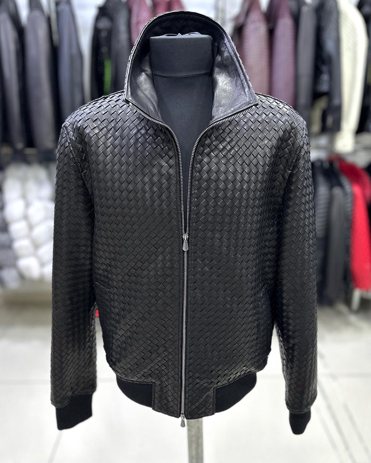 Intrecciato Lambskin Blouson Hand Woven Genuine Leather Women's Black Brown Burgundy Lambskin Bomber Jacket