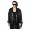 695e604d59f447123fa64a45.jpg Oversized Boyfriend Black Genuine Python Skin Biker Jacket - Luxury Exotic Moto Coat
