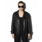 Oversized Boyfriend Black Genuine Python Skin Biker Jacket - Luxury Exotic Moto Coat
