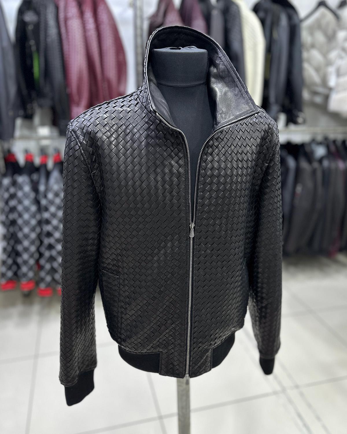 Intrecciato Lambskin Blouson Hand Woven Genuine Leather Women's Black Brown Burgundy Lambskin Bomber Jacket