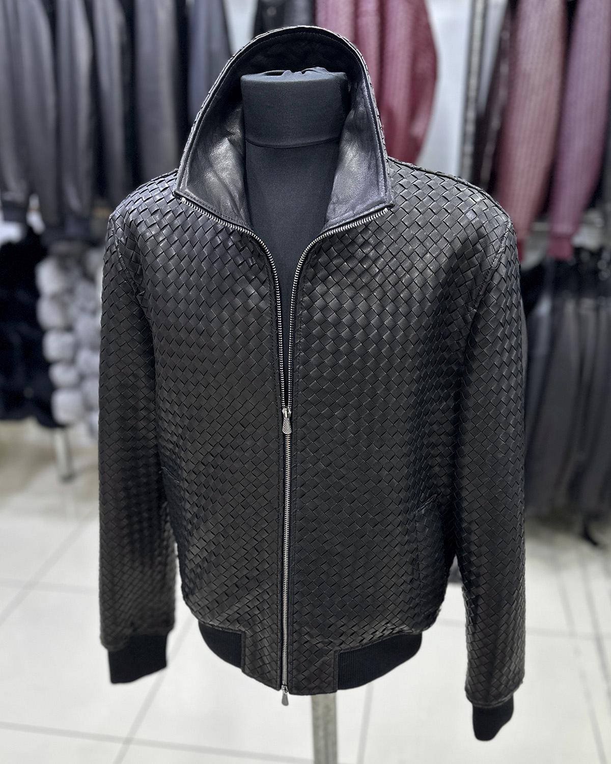 Intrecciato Lambskin Blouson Hand Woven Genuine Leather Women's Black Brown Burgundy Lambskin Bomber Jacket