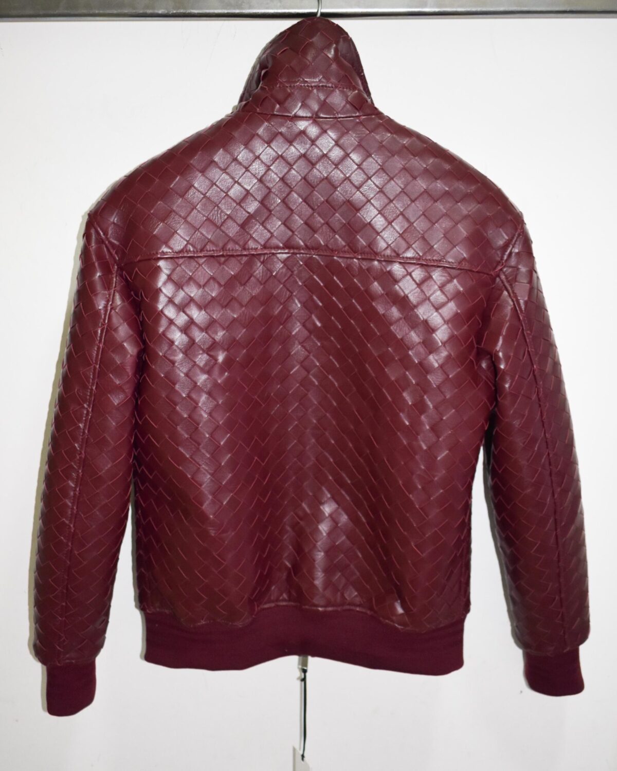 Intrecciato Lambskin Blouson Hand Woven Genuine Leather Women's Black Brown Burgundy Lambskin Bomber Jacket