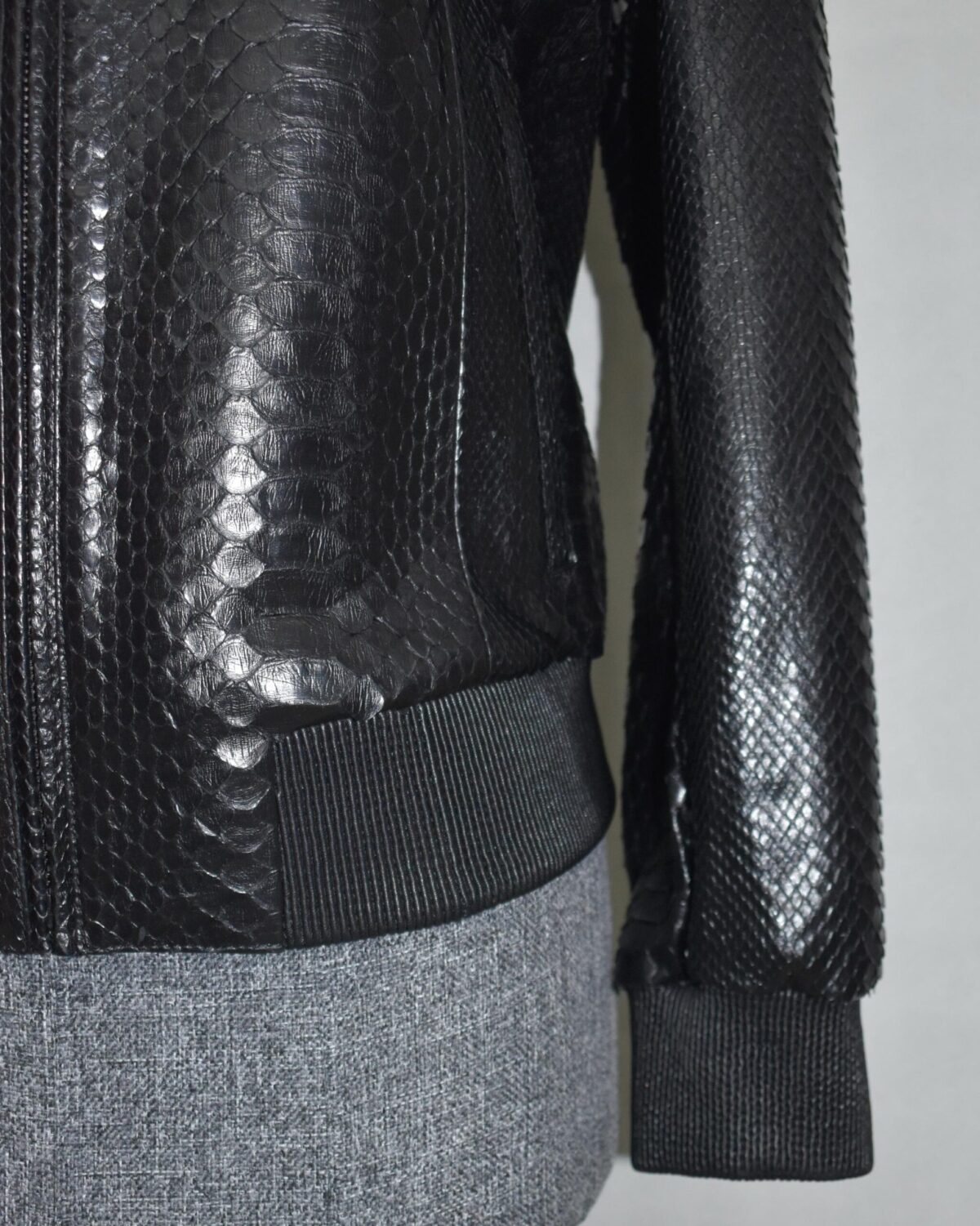 Genuine Black Python Skin Hooded Bomber Jacket - Luxury Urban Snake Leather Coat