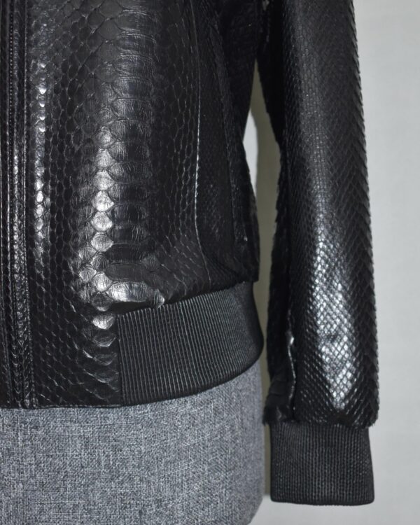 695e605259f447123fa64cbe.jpg Genuine Black Python Skin Hooded Bomber Jacket - Luxury Urban Snake Leather Coat