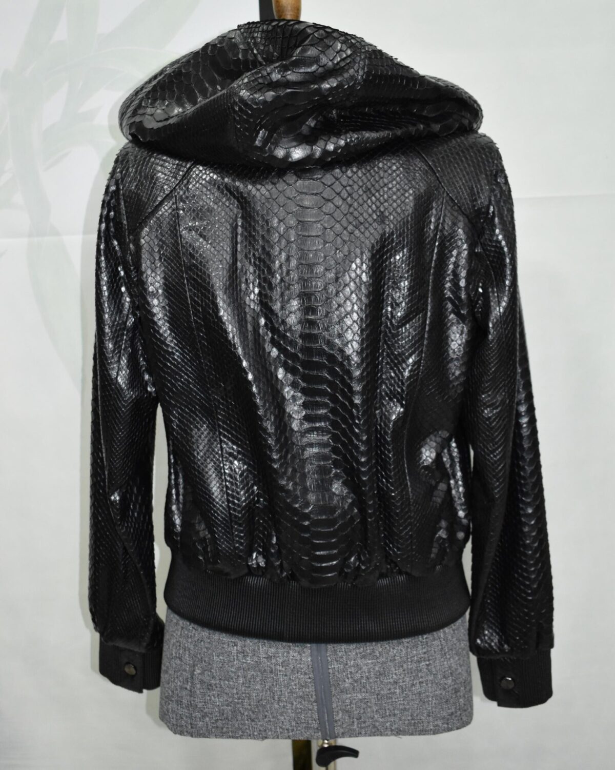 Genuine Black Python Skin Hooded Bomber Jacket - Luxury Urban Snake Leather Coat