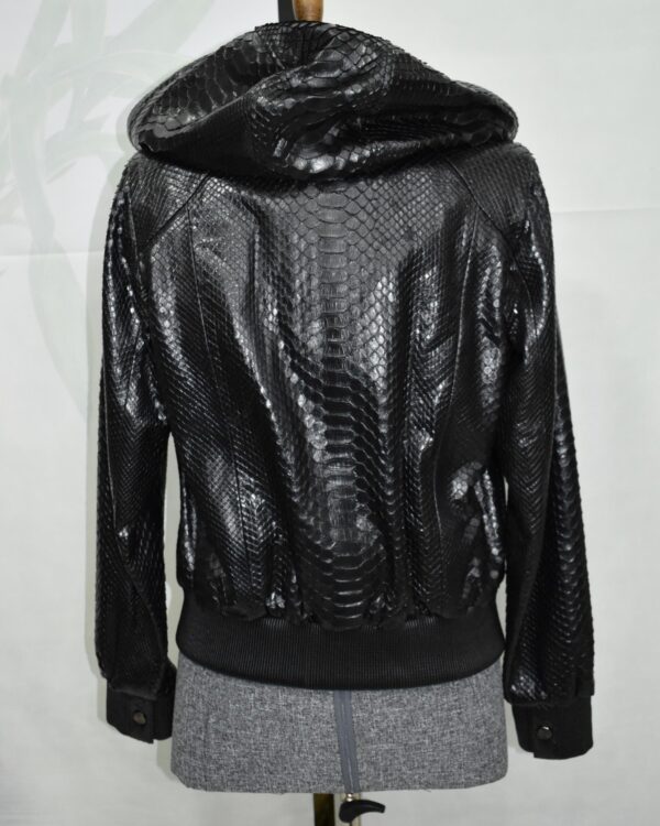 695e605359f447123fa64dab.jpg Genuine Black Python Skin Hooded Bomber Jacket - Luxury Urban Snake Leather Coat