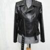 695e605459f447123fa64e8f.jpg Black Genuine Python Skin Biker Jacket - Luxury Exotic Moto Coat With Belt