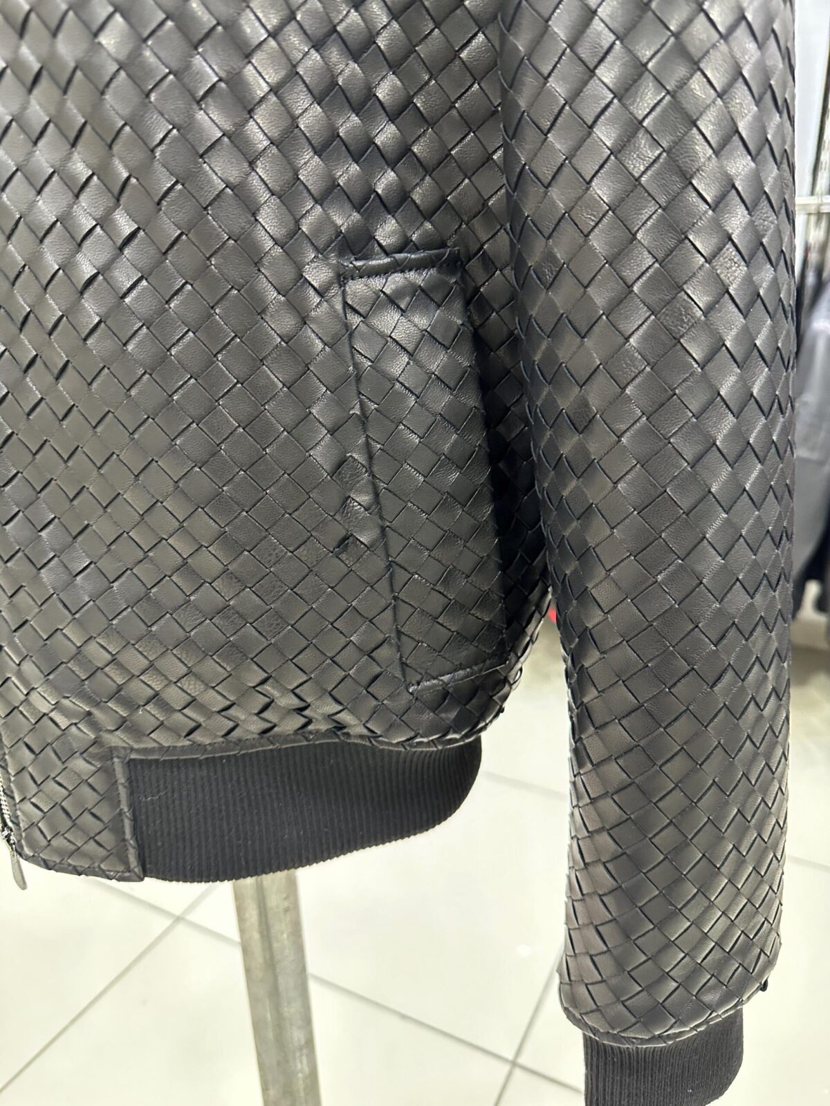 Intrecciato Lambskin Blouson Hand Woven Genuine Leather Women's Black Brown Burgundy Lambskin Bomber Jacket