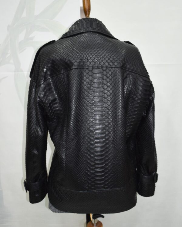 Oversized Boyfriend Black Genuine Python Skin Biker Jacket - Luxury Exotic Moto Coat
