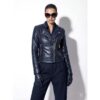 695e605559f447123fa64f40.jpg Exotic Navy Blue Genuine Python Skin Biker Jacket - Cropped Motorcycle Style with Gold Hardware