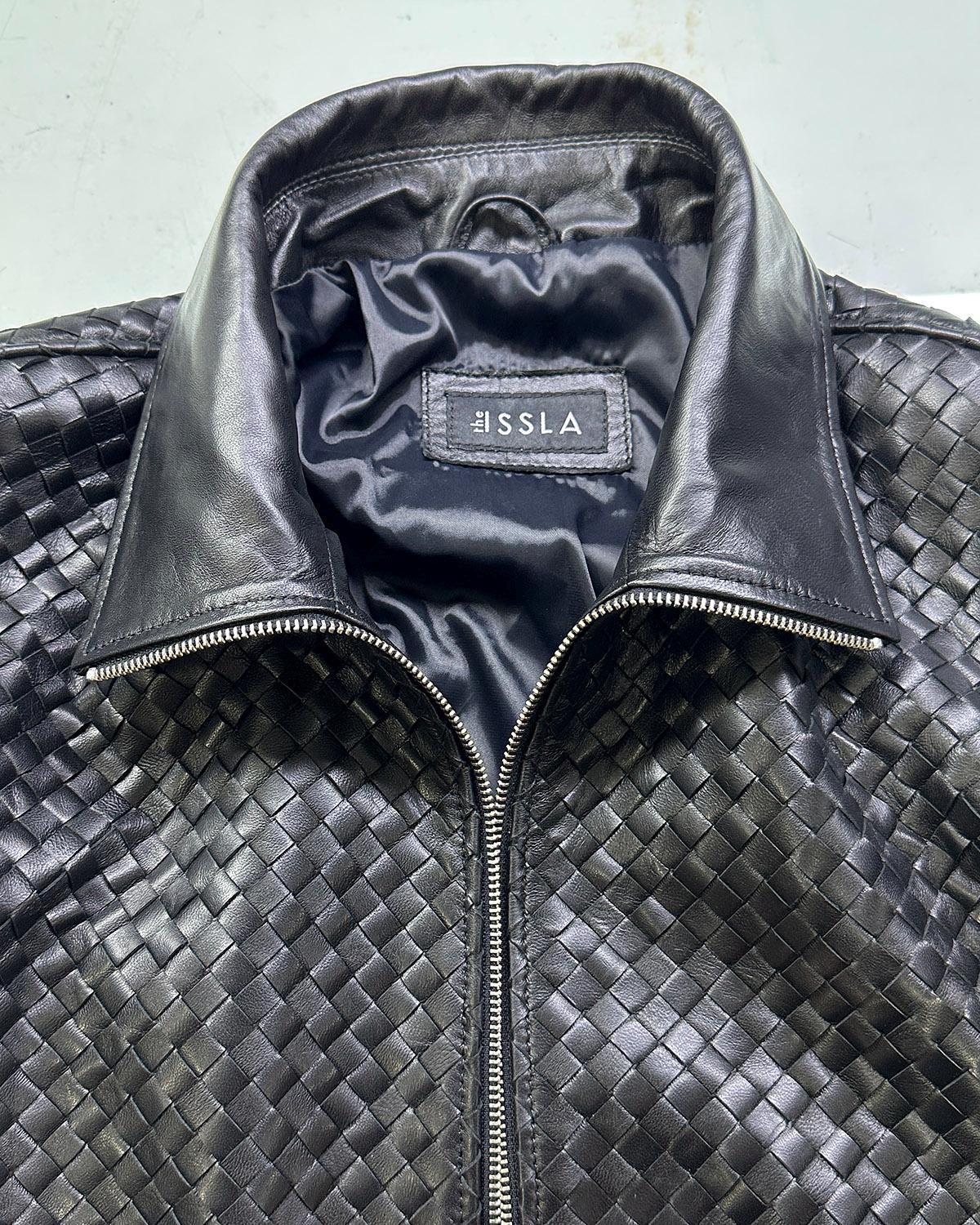 Intrecciato Lambskin Blouson Hand Woven Genuine Leather Women's Black Brown Burgundy Lambskin Bomber Jacket