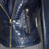 695e605859f447123fa65200.jpg Exotic Navy Blue Genuine Python Skin Biker Jacket - Cropped Motorcycle Style with Gold Hardware