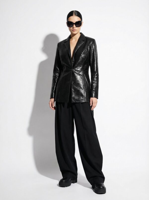 Genuine Python Skin Blazer – Handmade Luxury Exotic Leather Jacket for Women