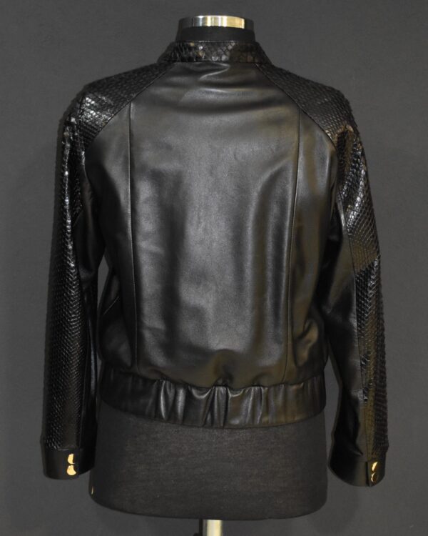 Women's Real Python Skin Trim Genuine Leather Luxury Bespoke Bomber Jacket