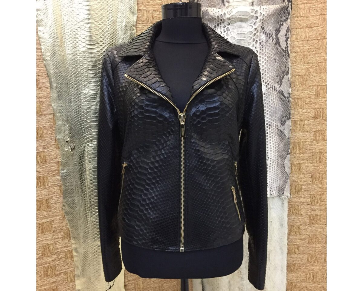 Women's Genuine Python Leather Black Exotic Snake Skin Handmade Motorcycle Biker Jacket