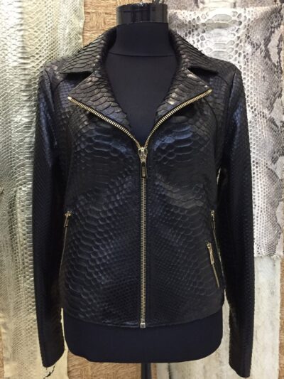 Women's Genuine Python Leather Black Exotic Snake Skin Handmade Motorcycle Biker Jacket