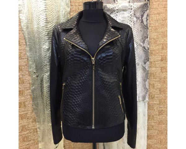 Women's Genuine Python Leather Black Exotic Snake Skin Handmade Motorcycle Biker Jacket