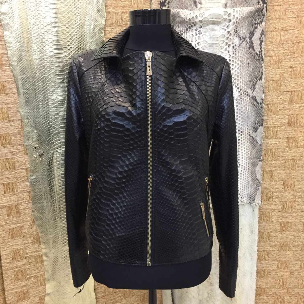 Women's Genuine Python Leather Black Exotic Snake Skin Handmade Motorcycle Biker Jacket