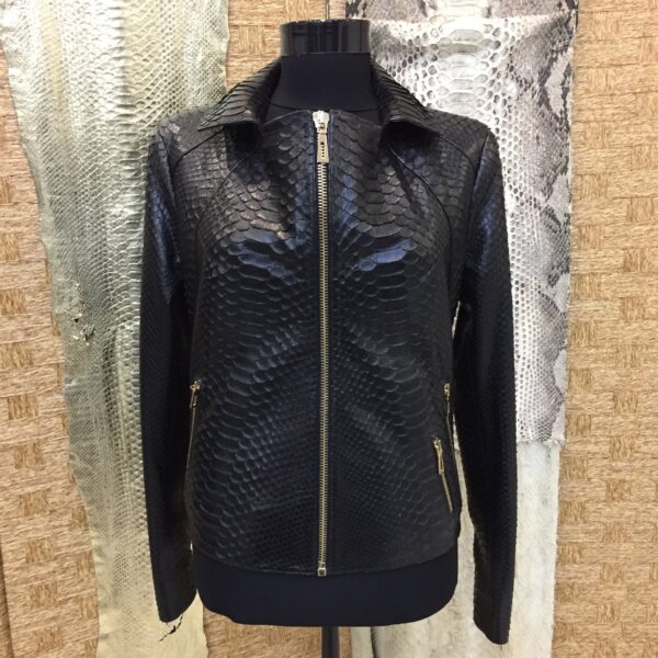 Women's Genuine Python Leather Black Exotic Snake Skin Handmade Motorcycle Biker Jacket