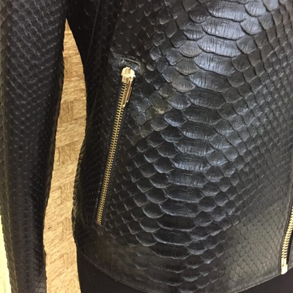 Women's Genuine Python Leather Black Exotic Snake Skin Handmade Motorcycle Biker Jacket