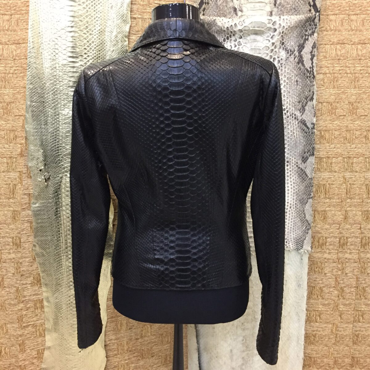 Women's Genuine Python Leather Black Exotic Snake Skin Handmade Motorcycle Biker Jacket