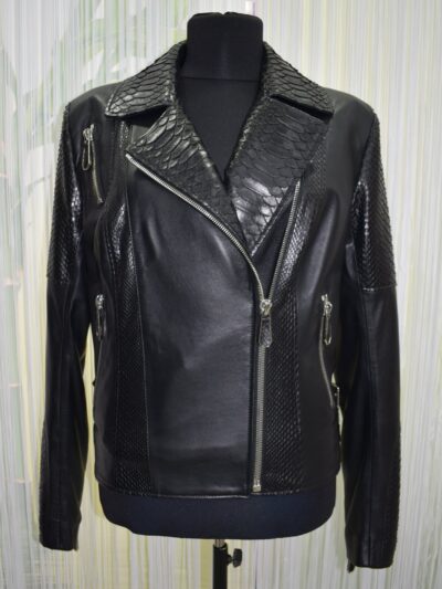 Women's Real Python Skin Trim Genuine Leather Luxury Bespoke Motorcycle Biker Jacket