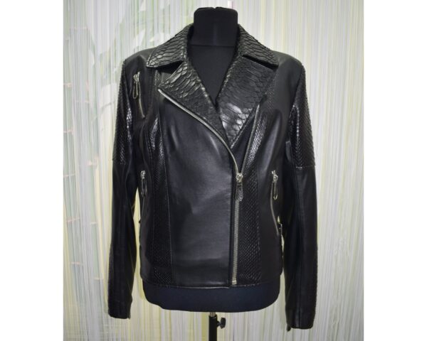 Women's Real Python Skin Trim Genuine Leather Luxury Bespoke Motorcycle Biker Jacket