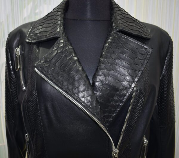 Women's Real Python Skin Trim Genuine Leather Luxury Bespoke Motorcycle Biker Jacket
