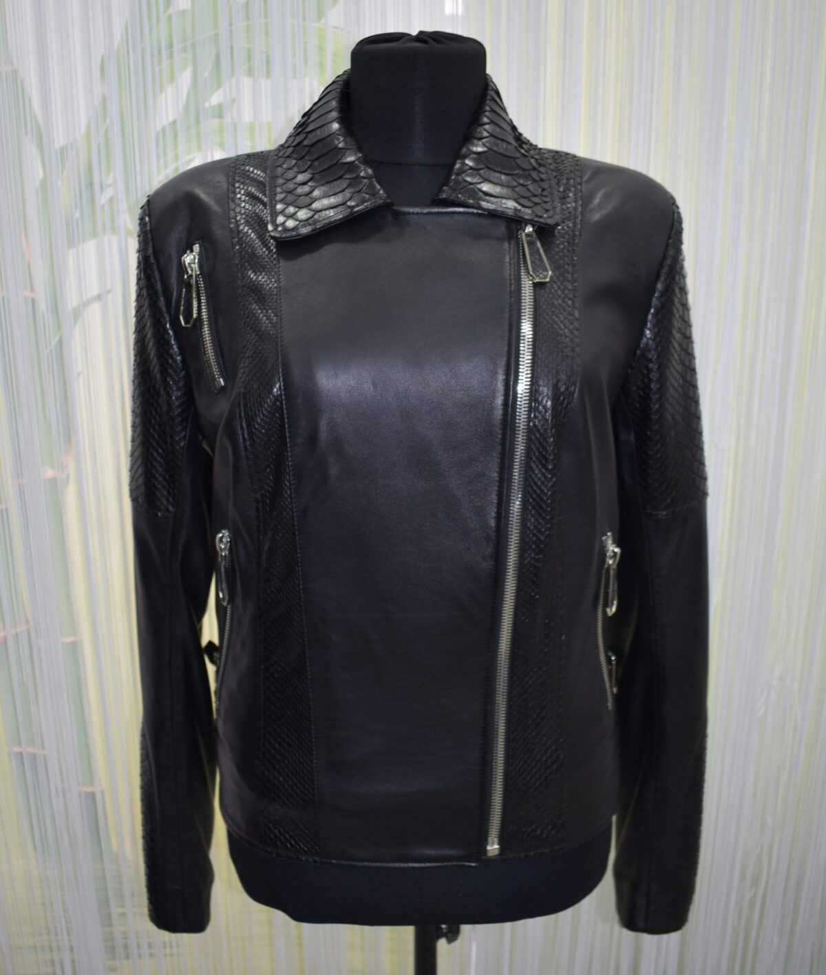 Women's Real Python Skin Trim Genuine Leather Luxury Bespoke Motorcycle Biker Jacket